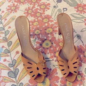 Anne Klein Leather Slide On Heel - Light Tan/Beige